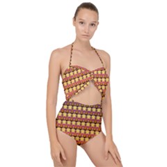 Gradient Lion Head Pattern Scallop Top Cut Out Swimsuit by ExtraAwesomeSauce