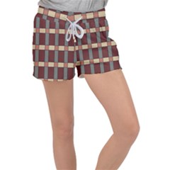 Modern Art Geometric Pattern In Red Hues Women s Velour Lounge Shorts by ExtraAwesomeSauce