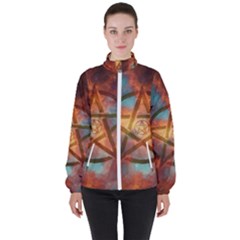 Enchanted Nebula Pentagram Art Women s High Neck Windbreaker by ExtraAwesomeSauce