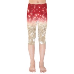 Abstract, Christmas, Glittery, Gold, Red Kids  Capri Leggings  by kyorashop23