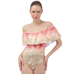 Abstract, Christmas, Glittery, Gold, Red Off Shoulder Velour Bodysuit  by kyorashop23