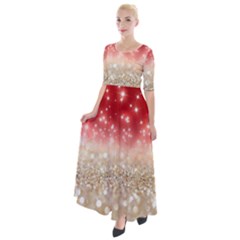 Abstract, Christmas, Glittery, Gold, Red Half Sleeves Maxi Dress by kyorashop23