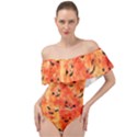 Carved Pumpkin Faces Off Shoulder Velour Bodysuit  View1