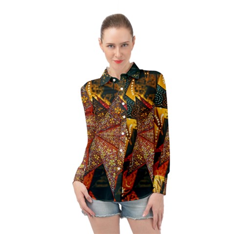 Stars Lanterns Lighting Long Sleeve Chiffon Shirt by Apenda