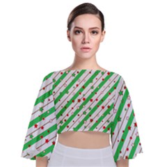 Christmas Paper Stars Pattern Texture Background Colorful Colors Seamless Tie Back Butterfly Sleeve Chiffon Top by Ket1n9