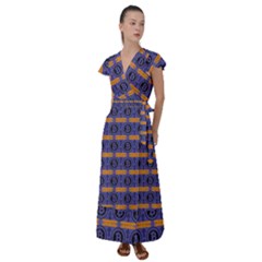 Bitcoin Logo Pattern Flutter Sleeve Maxi Dress by ExtraAwesomeSauce