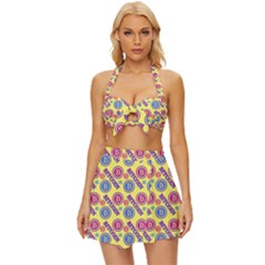 Colorful Bitcoin Pattern Vintage Style Bikini Top And Skirt Set  by ExtraAwesomeSauce