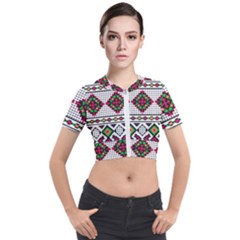 Ukrainian Folk Seamless Pattern Ethnic Ornament Border Element Traditional Short Sleeve Cropped Jacket by Grandong