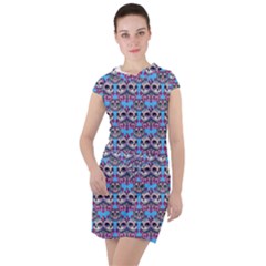 Colorful Sugar Skull Cat Pattern Drawstring Hooded Dress by ExtraAwesomeSauce