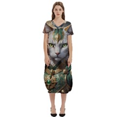 Epic Armored Cat Warrior T-shirt Midi Dress With Pockets by ExtraAwesomeSauce