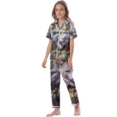 Epic Armored Cat Warrior Kids  Satin Short Sleeve Pajamas Set by ExtraAwesomeSauce