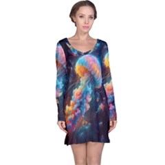 Cosmic Jellyfish Artwork Long Sleeve Nightdress by ExtraAwesomeSauce