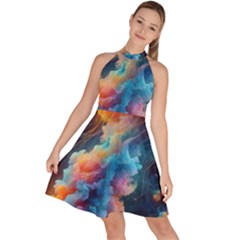 Cosmic Jellyfish Artwork Sleeveless Halter Neck A-line Dress by ExtraAwesomeSauce