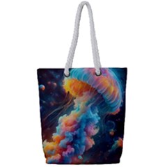 Cosmic Jellyfish Artwork Full Print Rope Handle Tote (small) by ExtraAwesomeSauce