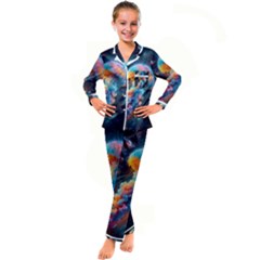 Cosmic Jellyfish Artwork Kids  Satin Long Sleeve Pajamas Set by ExtraAwesomeSauce