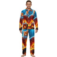 Enchanted Fire Feline Men s Long Sleeve Velvet Pocket Pajamas Set by ExtraAwesomeSauce