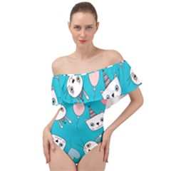 Birtay Cats Bunnies, Koteto Off Shoulder Velour Bodysuit  by kyorashop23