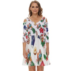 Christmas Socks Gloves Candy Cane Stocking Seamless Shoulder Cut Out Zip Up Dress by Grandong