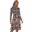 Spanish Gothic Girls Pattern Long Sleeve Shirt Collar A-Line Dress View3