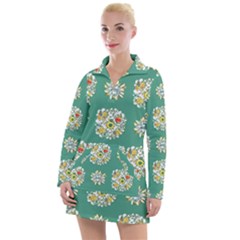 Retro 1960s Flowers Pattern 2 Women s Long Sleeve Casual Dress by violetheavensky