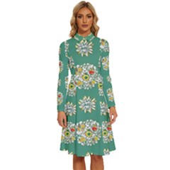 Retro 1960s Flowers Pattern 2 Long Sleeve Shirt Collar A-line Dress by violetheavensky