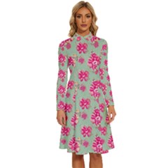 Retro 1880s Flowers Pattern 11 Long Sleeve Shirt Collar A-line Dress by violetheavensky