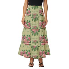 Retro 1880s Flowers Pattern 9 Tiered Ruffle Maxi Skirt by violetheavensky