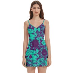 Mid Century Retro Floral 1970s 1960s Pattern 101 Body Wrap Sleeveless V-neck Mini Dress by violetheavensky