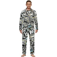 New York City Nyc Broadway Doodle Art Men s Long Sleeve Velvet Pocket Pajamas Set by Grandong
