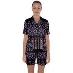 Chartres Cathedral Notre Dame De Paris Stained Glass Satin Short Sleeve Pajamas Set by Grandong