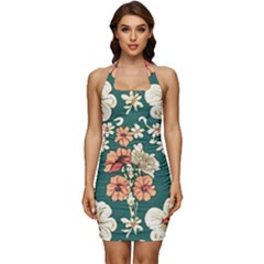 Retro 1880s Flowers Pattern 20 Sleeveless Wide Square Neckline Ruched Bodycon Dress by violetheavensky