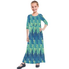 Christmas Trees Pattern Digital Paper Seamless Kids  Quarter Sleeve Maxi Dress by Paksenen