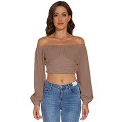 Mocha Mousse Hex Code #a47864 Long Sleeve Crinkled Weave Crop Top by dressshop