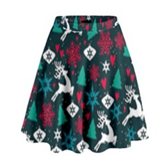 Holiday Season Pattern December Happy Holidays Merry Christmas Winter Family Festive New Year High Waist Skirt by Maspions