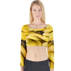 Bananas, Macro, Fruits, Ripe Bananas Long Sleeve Crop Top by kyorashop23
