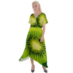 Kiwi Fruits, Close-up, Exotic Fruit Cross Front Sharkbite Hem Maxi Dress by kyorashop23