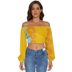 Orange, Slices, Fruit, Citrus Long Sleeve Crinkled Weave Crop Top by kyorashop23