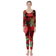 Strawberry, Berries, Fresh, Red Long Sleeve Catsuit by kyorashop23