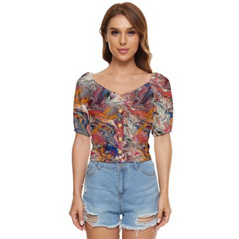 Abstract Flames Button Up Blouse by kaleidomarblingart