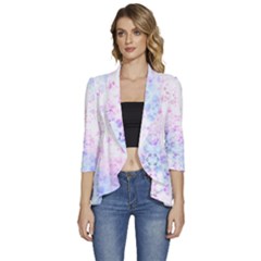 Digital Art Artwork Abstract Pink Purple Women s 3/4 Sleeve Ruffle Edge Open Front Jacket by Dutashop