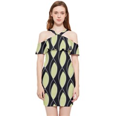 Brown Minimalist Leaves Shoulder Frill Bodycon Summer Dress by ConteMonfrey