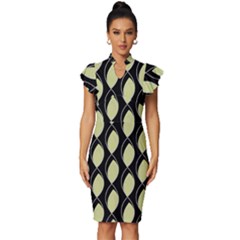 Brown Minimalist Leaves Vintage Frill Sleeve V-neck Bodycon Dress by ConteMonfrey