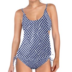 Blue And White Abstract Stripes Tankini Set by SpinnyChairDesigns