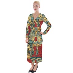 Pattern Shape Colorful Flower Leaves Velvet Maxi Wrap Dress by Posterlux