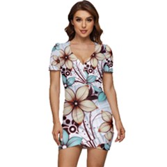 Flowers Flowers Pattern Low Cut Cap Sleeve Mini Dress by Posterlux