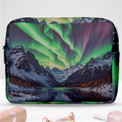 Lake Mountains Aorora Northern Lights Snow Make Up Pouch (large) by Paksenen