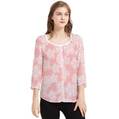 Lace White Ornamental Textile Chiffon Quarter Sleeve Blouse by Paksenen