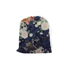 Japanese Wave Koi Illustration Pattern Drawstring Pouch (medium) by Ndabl3x