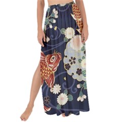 Japanese Wave Koi Illustration Pattern Maxi Chiffon Tie-up Sarong by Ndabl3x