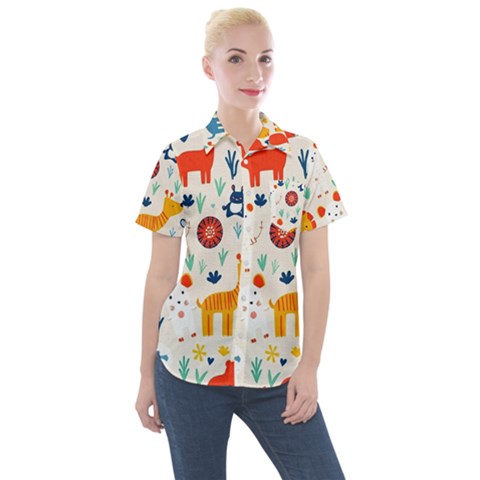 Pet Animal 03 Women s Short Sleeve Pocket Shirt by myclothy